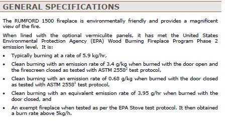 Wood Fire Rumford 1500 Emission Spec
